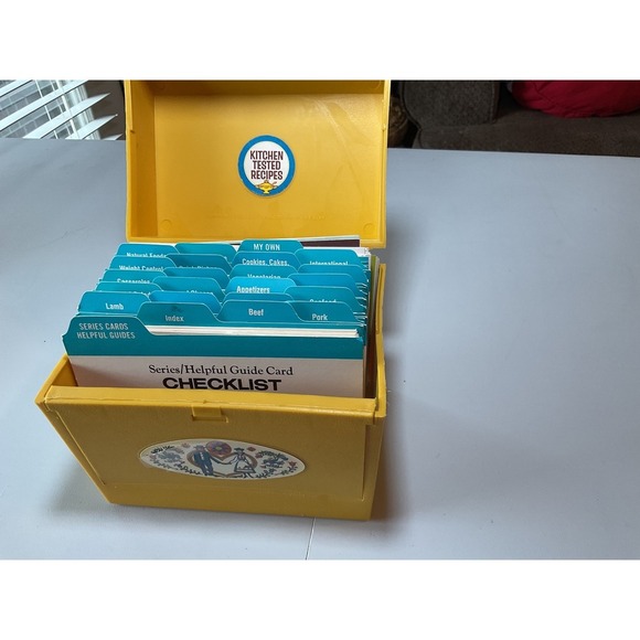 Vintage Kitchen Tested Recipes Recipe Box Card‎ Holder Divider Tabs Yellow - Picture 5 of 8